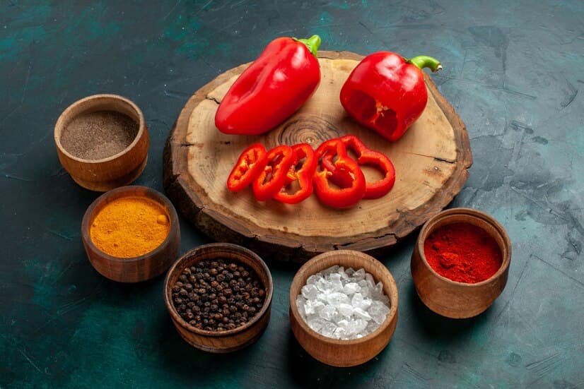 Red Peppers and Different Spices Around