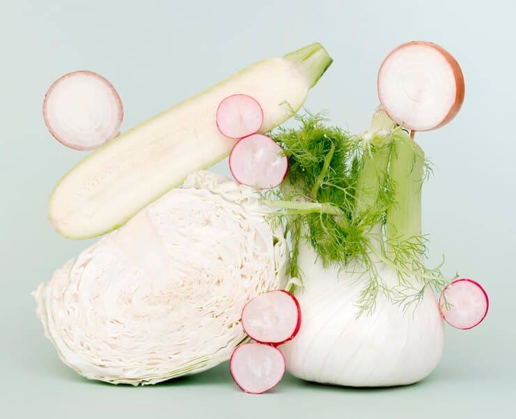 Front View of Zucchini with Cabbage and Radish