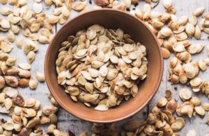 Top view of roasted pumpkin seeds