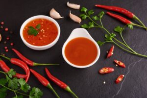 Top view of puree of chili peppers